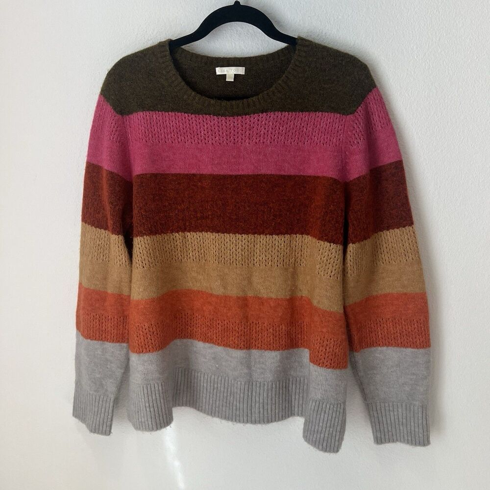 Lisa Todd Women's Colorful Stripe Wool Alpaca Blend Loose Knit Sweater Size XL